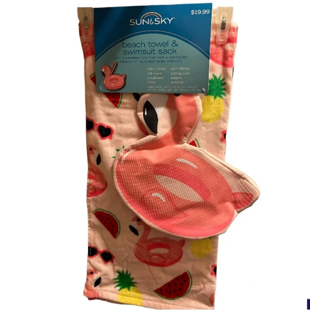 NWT FLAMINGO BEACH TOWEL & BAG